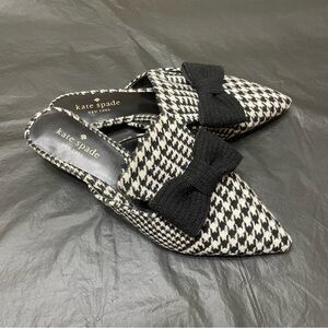 Kate Spade New York Karin Mule Houndstooth Wool Black Bow Slide 6 1/2M
